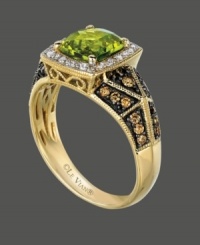 Ornate and elaborate. Indulge yourself in this intricate Le Vian design highlighting a cushion-cut peridot (1-3/4 ct. t.w.) surrounded by round-cut white diamonds (1/10 ct. t.w.) and chocolate diamonds (1/4 ct. t.w.). Crafted in 14k gold. Size 7. Ornate and elaborate. Indulge yourself in this intricate Le Vian design highlighting a cushion-cut peridot (1-3/4 ct. t.w.) surrounded by round-cut white diamonds (1/10 ct. t.w.) and chocolate diamonds (1/4 ct. t.w.). Crafted in 14k gold. Size 7.