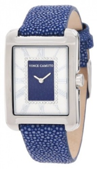 Vince Camuto Women's VC/5035SVBL Leather Rectangle Swarovski Crystal Accented Dial Silver-Tone Blue Stingray Strap Watch Vince Camuto Women's VC/5035SVBL Leather Rectangle Swarovski Crystal Accented Dial Silver-Tone Blue Stingray Strap Watch