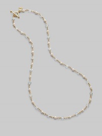 From the Karina Collection. A graceful strand of aquamarine rondelles and lustrous white round pearls, joined by 18k gold links with a signature toggle clasp. Aquamarine and white freshwater pearls 18k yellow gold Length, about 18 Toggle clasp with signature charm Made in Italy From the Karina Collection. A graceful strand of aquamarine rondelles and lustrous white round pearls, joined by 18k gold links with a signature toggle clasp. Aquamarine and white freshwater pearls 18k yellow gold Length, about 18 Toggle clasp with signature charm Made in Italy