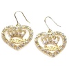 Gold Designer Inspired Heart and Crown Crystal Fashion Earrings