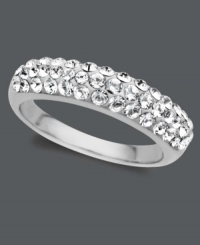 When it's your time to shine, turn on the glamour! Kaleidoscope's dazzling ring is adorned by rows of sparkling, clear crystals made with Swarovski Elements. Crafted in sterling silver. Size 6, 7, 8 and 9. When it's your time to shine, turn on the glamour! Kaleidoscope's dazzling ring is adorned by rows of sparkling, clear crystals made with Swarovski Elements. Crafted in sterling silver. Size 6, 7, 8 and 9.