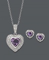 Let love shine on. Victoria Townsend's sparkling jewelry set features heart-shaped amethyst gemstones (1-9/10 ct. t.w.) encircled by round-cut diamond accents. Crafted in sterling silver. Approximate length: 18 inches. Approximate pendant drop: 9/10 inch. Approximate earring drop: 1/4 inch.