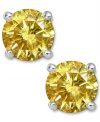 Add a pop of sunshine-bright color, in one small drop. These sparkling stud earrings feature round-cut yellow diamonds (2 ct. t.w.) in a four-prong setting of 14k white gold. Approximate diameter: 1/3 inch.