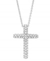 A statement worth making. Eliot Danori's stunning cross pendant shines with the addition of pave-set crystals in silver tone mixed metal. Approximate length: 16 inches + 2-inch extender. Approximate drop: 3/4 inch.