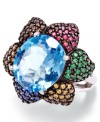 Floral perfection. This vibrant flower-shaped ring highlights a natural Swiss blue topaz center (8-1/2 ct. t.w.) surrounded by multicolored Swarovski zirconia petals (1-7/8 ct. t.w.). Set in sterling silver. Size 7.