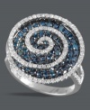 Entrance your audience. Onlookers will be mesmerized by the seductive swirls of round-cut blue diamonds (1-1/3 ct. t.w.) and white diamonds (1/2 ct. t.w.) on this stunning ring from Bella Bleu by Effy Collection. Set in 14k white gold. Approximate design diameter: 13/16 inch.