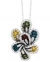 Make a colorful splash. Le Vian's Mixberry™ flower pendant brings together round-cut diamonds in white (5/8 ct. t.w.), red (1/5 ct. t.w.), blue (3/8 ct. t.w.), yellow (3/8 ct. t.w.) and green (3/8 ct. t.w.) for a vibrant effect. Necklace set in 14k white gold. Approximate length: 18 inches. Approximate drop: 1 inch.