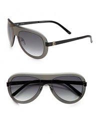 Classic aviators are given a trendy update in dark hued resin and metal. Available in smoke with gradient smoke lens.Logo temples100% UV protectionMade in Italy Classic aviators are given a trendy update in dark hued resin and metal. Available in smoke with gradient smoke lens.Logo temples100% UV protectionMade in Italy