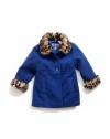 GUESS Kids Girls Toddler Faux-Wool Jacket with Faux-Fur T, BLUE (24M)