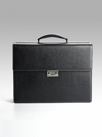 Double gusset case's sleek lines hide lots of inside pockets, securely closed with a combination lock. Top handle Detachable shoulder strap Logo metal lock closure Back outside pocket Two inside sections One inside zip pocket, one pen and cell pocket Six inside credit card pockets Logo lining 12½W X 16½H X 5D Made in Italy Double gusset case's sleek lines hide lots of inside pockets, securely closed with a combination lock. Top handle Detachable shoulder strap Logo metal lock closure Back outside pocket Two inside sections One inside zip pocket, one pen and cell pocket Six inside credit card pockets Logo lining 12½W X 16½H X 5D Made in Italy