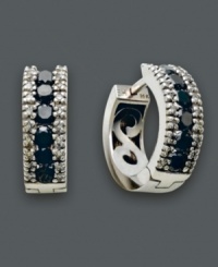 Diamonds with a subtle flair for the dramatic. These Effy Collection hoops feature a bold mix of round-cut black diamonds (3/4 ct. t.w) and round-cut white diamonds (1/5 ct. t.w.) set in 14k white gold. Approximate length: 3/4 inch. Approximate width: 1/4 inch. Diamonds with a subtle flair for the dramatic. These Effy Collection hoops feature a bold mix of round-cut black diamonds (3/4 ct. t.w) and round-cut white diamonds (1/5 ct. t.w.) set in 14k white gold. Approximate length: 3/4 inch. Approximate width: 1/4 inch.