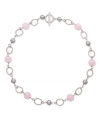 A pretty mix of pastels. Grey cultured freshwater pearls (7-8 mm) and rose quartz beads (19 ct. t.w.) add a hint of color to your look. Chain and toggle clasp crafted in sterling silver. Approximate length: 16-1/2 inches. A pretty mix of pastels. Grey cultured freshwater pearls (7-8 mm) and rose quartz beads (19 ct. t.w.) add a hint of color to your look. Chain and toggle clasp crafted in sterling silver. Approximate length: 16-1/2 inches.