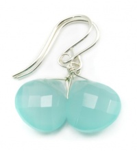 Sterling Silver Chalcedony Earrings Aqua Blue Faceted Heart Teardrop Dangles