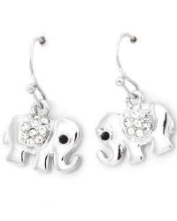 Adorable Silver Plated 1/2 Elephant Charm Dangle Earrings with Crystal Accents Adorable Silver Plated 1/2 Elephant Charm Dangle Earrings with Crystal Accents