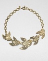A richly feathered flock of graceful birds wing their way across this lovely necklace on a bold oval link chain with screw-head connectors.Oxidized brassLength, about 20Spring ring claspImported