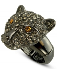 Animal attraction. This stretch ring from GUESS is crafted from hematite-tone mixed metal with black glass and topaz accents making a fashionably fierce statement. Item comes packaged in a signature GUESS Gift Box. Animal attraction. This stretch ring from GUESS is crafted from hematite-tone mixed metal with black glass and topaz accents making a fashionably fierce statement. Item comes packaged in a signature GUESS Gift Box.