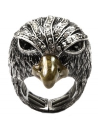 A sight for soaring eyes. This eagle-head stretch ring from RACHEL Rachel Roy is crafted from silver-tone mixed metal with glass stones to help you reach new fashion heights. Stretches to fit finger. Approximate diameter: 1 inch. A sight for soaring eyes. This eagle-head stretch ring from RACHEL Rachel Roy is crafted from silver-tone mixed metal with glass stones to help you reach new fashion heights. Stretches to fit finger. Approximate diameter: 1 inch.