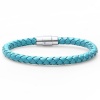 Oxford Ivy Teal Blue Braided Leather Bracelet - Stainless Steel Locking Magnetic Clasp (7 1/2 inch)