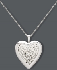 Sparkling romance. This sweet style features a heart-shaped pendant encrusted with round-cut crystals. Set in sterling silver. Approximate length: 18 inches. Approximate drop: 1 inch. Sparkling romance. This sweet style features a heart-shaped pendant encrusted with round-cut crystals. Set in sterling silver. Approximate length: 18 inches. Approximate drop: 1 inch.