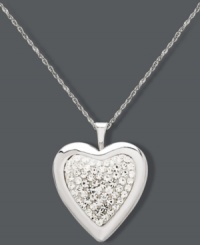 Sparkling romance. This sweet style features a heart-shaped pendant encrusted with round-cut crystals. Set in sterling silver. Approximate length: 18 inches. Approximate drop: 1 inch.