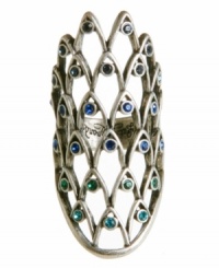 Strut your stuff in Lucky Brand's peacock-inspired style. An intricate open work design perfectly accents shimmering glass accents in blue and teal hues. Set in mixed metal. Size 7. Strut your stuff in Lucky Brand's peacock-inspired style. An intricate open work design perfectly accents shimmering glass accents in blue and teal hues. Set in mixed metal. Size 7.