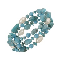 Sterling Silver Bead, Turquoise and Freshwater Cultured Pearl 3-Row Bracelet, 7.5 Sterling Silver Bead, Turquoise and Freshwater Cultured Pearl 3-Row Bracelet, 7.5