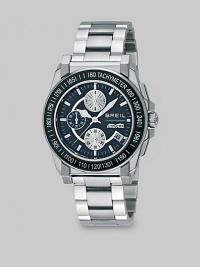 A sophisticated dress look crafted in stainless steel with renowned Swiss precision and luminous, easy-to-read hands. Round bezel Quartz movement Three-eye chronograph functionality Water resistant to 10ATM Second hand Stainless steel case: 41.5mm (1.63) Stainless steel bracelet Diver clasp with safety lock Made in Switzerland A sophisticated dress look crafted in stainless steel with renowned Swiss precision and luminous, easy-to-read hands. Round bezel Quartz movement Three-eye chronograph functionality Water resistant to 10ATM Second hand Stainless steel case: 41.5mm (1.63) Stainless steel bracelet Diver clasp with safety lock Made in Switzerland