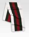 White with signature green/red/green web detail.70% wool/30% silk9½W X 70½LDry cleanMade in Italy