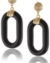 Kenneth Jay Lane Gold Top, Black Link Drop Earrings