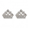 .925 Sterling Silver Rhodium Plated Crown CZ Stud Earrings with Screw-back for Children & Women