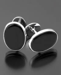 Pay attention to every detail. The handsome cufflinks feature onyx (9 x 7 mm) set in sterling silver. Pay attention to every detail. The handsome cufflinks feature onyx (9 x 7 mm) set in sterling silver.