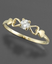 Heart-shaped details and a round-cut cubic zirconia accent make a whimsical statement--that's perfect for your favorite little girl. Set in 14k gold. Size 3. This item is not available for custom ring sizing. Heart-shaped details and a round-cut cubic zirconia accent make a whimsical statement--that's perfect for your favorite little girl. Set in 14k gold. Size 3. This item is not available for custom ring sizing.