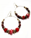 Bohemian rhapsody. Style&co.'s gypsy hoops demonstrate the exotic flair of Brasil with brightly-hued red plastic and wooden beading. Set in gold tone mixed metal. Approximate drop: 2 inches.