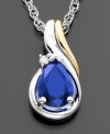 This lovely pear-cut sapphire (7/8 ct. t.w.) pendant is framed with pure elegance: 14k gold & sterling silver and round-cut diamond accents for an extraordinarily refined necklace. Approximate length: 18 inches. Approximate drop: 1/2 inches.