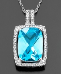 A breath of fresh air. This beautiful necklace features emerald-cut blue topaz (7-1/2 ct. t.w.) and round-cut diamond (1/5 ct. t.w.) set in 14k white gold. Approximate length: 18 inches. Approximate drop: 3/4 inch. A breath of fresh air. This beautiful necklace features emerald-cut blue topaz (7-1/2 ct. t.w.) and round-cut diamond (1/5 ct. t.w.) set in 14k white gold. Approximate length: 18 inches. Approximate drop: 3/4 inch.