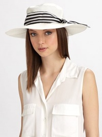 A graphically striped chiffon band adorns this soft sun-worthy style.Chiffon scarf bandBrim, about 3Cotton/polyesterSpot cleanImported A graphically striped chiffon band adorns this soft sun-worthy style.Chiffon scarf bandBrim, about 3Cotton/polyesterSpot cleanImported