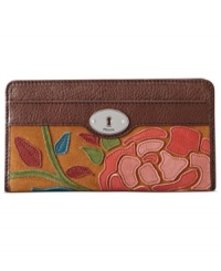 Pretty practical. Fossil brings a fresh outlook to the everyday with this rich leather clutch, featuring signature detailing and colorful floral design. Ideally sized to slip inside a handbag, it boasts plenty of pockets and compartments for all the essentials. Pretty practical. Fossil brings a fresh outlook to the everyday with this rich leather clutch, featuring signature detailing and colorful floral design. Ideally sized to slip inside a handbag, it boasts plenty of pockets and compartments for all the essentials.