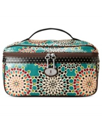 Have a pretty party wherever you go with this travel-ready train case from Fossil. Vintage-inspired coated canvas and signature hardware adorn the outside, while the interior offers plenty of compartments for all your beauty lust-haves. Have a pretty party wherever you go with this travel-ready train case from Fossil. Vintage-inspired coated canvas and signature hardware adorn the outside, while the interior offers plenty of compartments for all your beauty lust-haves.