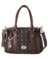 Lady-like with laid-back accents, this fossil satchel stylishly totes your everyday essentials with ease. The pretty printed pattern is the perfect backdrop for stud and buckle detailing and signature hardware. It's the perfect accessory for any occasion, Lady-like with laid-back accents, this fossil satchel stylishly totes your everyday essentials with ease. The pretty printed pattern is the perfect backdrop for stud and buckle detailing and signature hardware. It's the perfect accessory for any occasion,