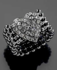Deliciously daring, this GUESS ring features hematite-plated mixed metal beads and a crystal-accented heart. Stretches to fit finger. Deliciously daring, this GUESS ring features hematite-plated mixed metal beads and a crystal-accented heart. Stretches to fit finger.