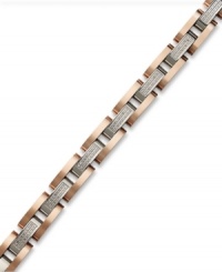 Versatile and stylish, this chic men's bracelet combines round-cut diamond links (1/2 ct. t.w.) in a stainless steel and rose ion-plated bracelet. Approximate length: 8-1/2 inches. Versatile and stylish, this chic men's bracelet combines round-cut diamond links (1/2 ct. t.w.) in a stainless steel and rose ion-plated bracelet. Approximate length: 8-1/2 inches.