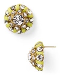 kate spade new york shoots from the hip with this pair of stud earrings accented by inset crystals and neon stitching. kate spade new york shoots from the hip with this pair of stud earrings accented by inset crystals and neon stitching.