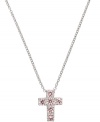 Devotionally designed. The perfect gift for a first communion, CRISLU's children's cross pendant features sparkling, round-cut cubic zirconias (1/3 ct. t.w.) in pretty pink hues. Crafted in platinum over sterling silver. Approximate length: 13 inches + 1-1/2-inch extender. Approximate drop: 1/2 inch.
