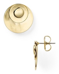 Layered geometric discs fuse together across these lightweight Robert Lee Morris Soho stud earrings, crafted of plated gold. Layered geometric discs fuse together across these lightweight Robert Lee Morris Soho stud earrings, crafted of plated gold.
