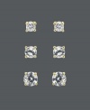 Pick the right pair of sparkle to suit the occasion! B. Brilliant's stunning stud set features three pairs of round-cut cubic zirconias (1-3/4 ct. t.w.) in three different sizes. Set in 18k gold over sterling silver. Approximate diameters: 3, 4, and 5 mm.