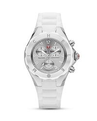 Michele's mirror-faced chronograph ticks to a bold beat. Contrast this sporty-chic extra with stacks of bohemian bracelets for a free-spirited look with spice. Michele's mirror-faced chronograph ticks to a bold beat. Contrast this sporty-chic extra with stacks of bohemian bracelets for a free-spirited look with spice.