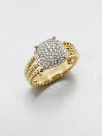 From the Petite Wheaton Collection. Stunning pavé diamonds set in 18k gold on a triple cable shank. Diamonds, .44 tcw18k goldWidth, about .39Imported From the Petite Wheaton Collection. Stunning pavé diamonds set in 18k gold on a triple cable shank. Diamonds, .44 tcw18k goldWidth, about .39Imported