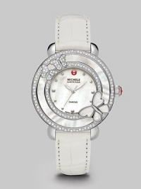 This limited edition timepiece boasts a diamond bezel with mother-of-pearl details on a sleek stainless steel link bracelet. Swiss quartz movementWater resistant to 5 ATMRound stainless steel case, 38mm (1.5)Diamond accented mother-of-pearl bezel, .63 tcwMother-of-pearl dialDot hour markersSecond hand Alligator strap, 16mm wide (0.6)Imported This limited edition timepiece boasts a diamond bezel with mother-of-pearl details on a sleek stainless steel link bracelet. Swiss quartz movementWater resistant to 5 ATMRound stainless steel case, 38mm (1.5)Diamond accented mother-of-pearl bezel, .63 tcwMother-of-pearl dialDot hour markersSecond hand Alligator strap, 16mm wide (0.6)Imported