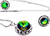 Matching 2-Piece Set: Iridescent Rainbow Jewel Tone 'Vitrail' Violet, Blue & Green Swarovski Crystal Elements Round Stud Earrings & 18 Inch Pendant Necklace