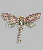An absolutely stunning heirloom piece that flutters about the lapel or sweater, beautifully handcrafted in brass ox-plated pewter with Swarovski crystal embellishment. Swarovski crystals Brass ox-plated pewter 3¾ X 2¾ Pin backing Made in USA